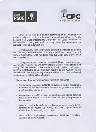 PROYECTO COMUN DE GOBERNALIDAD  AYUNTAMIENTO CASPE (PSOE-CPC)